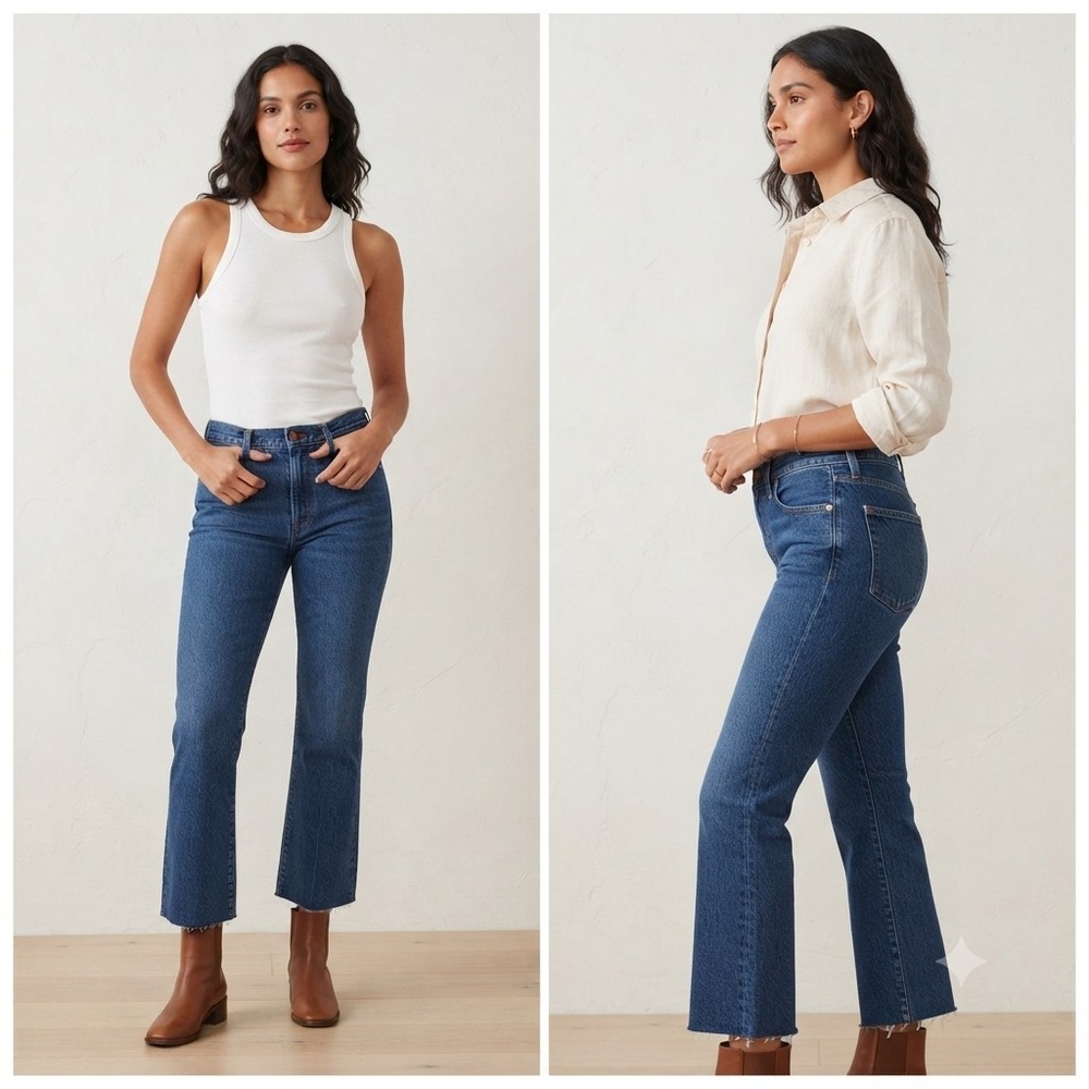 J.Crew Full-Length Demi-Bootcut Jeans Womens‎ 32 Blue Denim Raw Hem 5-Pocket